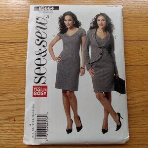 Cap Sleeve Dress and Jacket Suit Sewing Pattern Fitted Size 6-20 UNCUT 5664